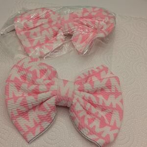 Pink and White Kids Hair Bow Set Of 2 Handmade
